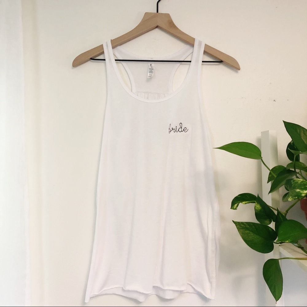 White embroidered BRIDE tank top